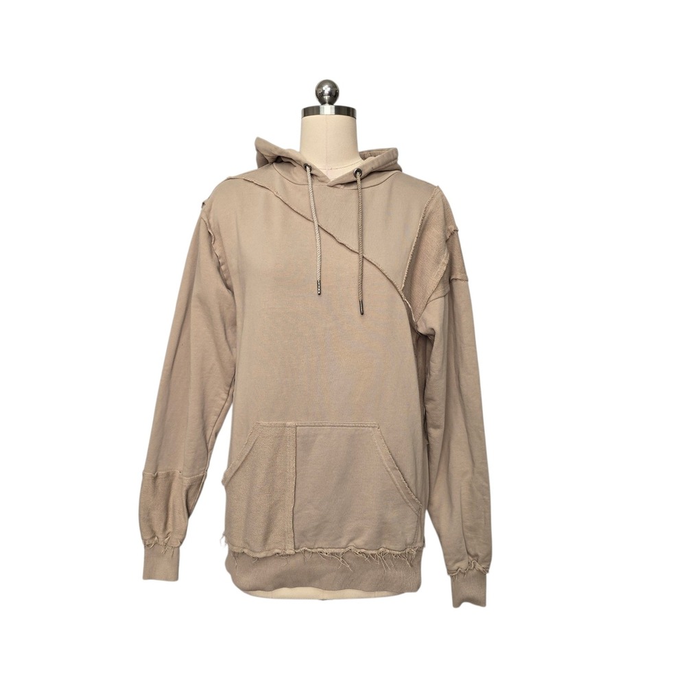 SER.O.YA Rye Deconstructed Distressed Hoodie Tan Beige Cotton Size XS